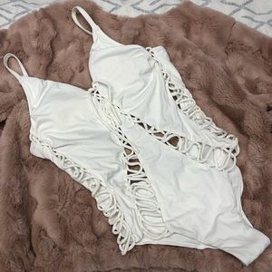 NWOT miss bikini strappy one piece swimsuit sexy white Cut out lace up